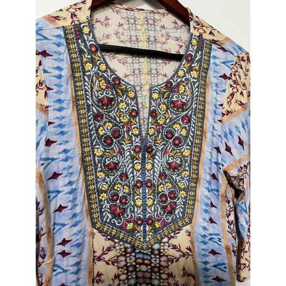Soft Surroundings Floral Embroidered Jersey Tunic Top Size MP Boho Gypsy Artsy - Picture 4 of 6